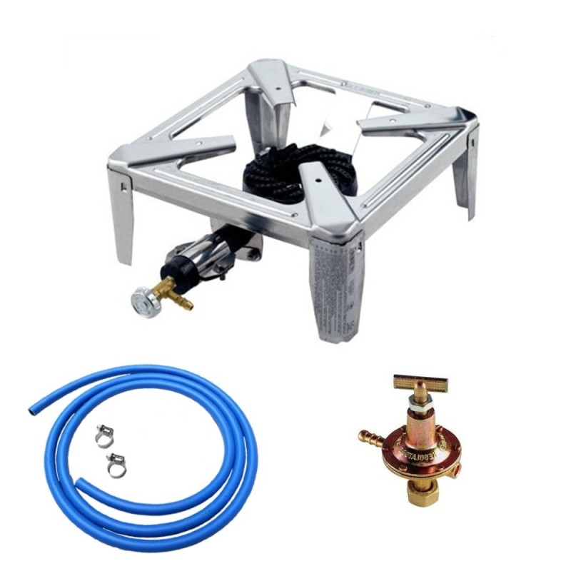 Kit fornellone a gas realizzato in acciaio inox cm 40x40 completo di tubo e regolatore
