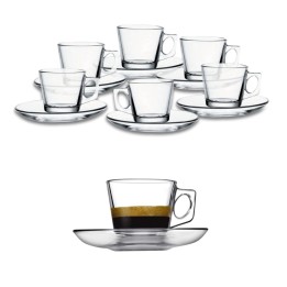 TAZZINE CAFFE' VETRO CON PIATTINO VELA 8 CL Pz 6