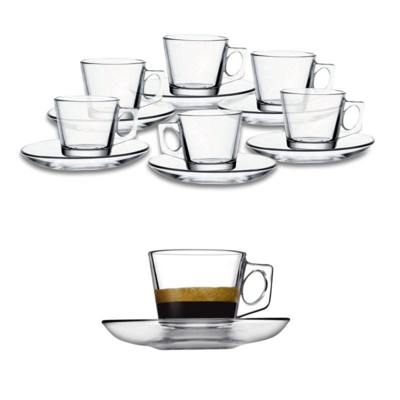 TAZZINE CAFFE' VETRO CON PIATTINO VELA 8 CL Pz 6