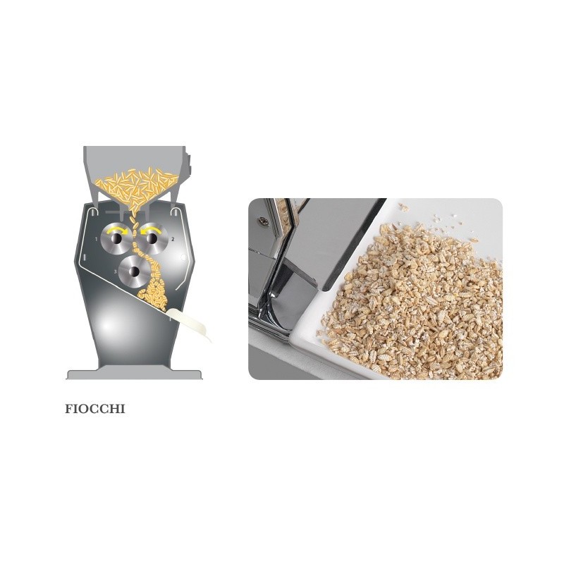 Mulino manuale con tre rulli in acciaio per schiacciare e macinare cereali e farine