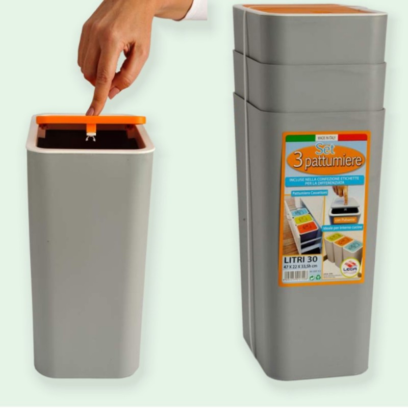 PATTUMIERA CON PULSANTE DA 10 LT - SET 3 PZ