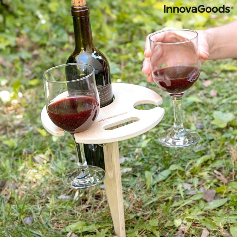 Tavolino in legno pieghevole porta bottiglia bicchieri vino - RagStore