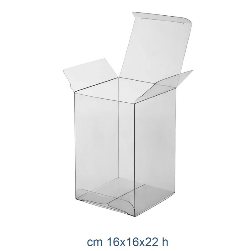 SCATOLA ASTUCCIO PVC TRASPARENTE CM 16x16x22 H - 12 Pz