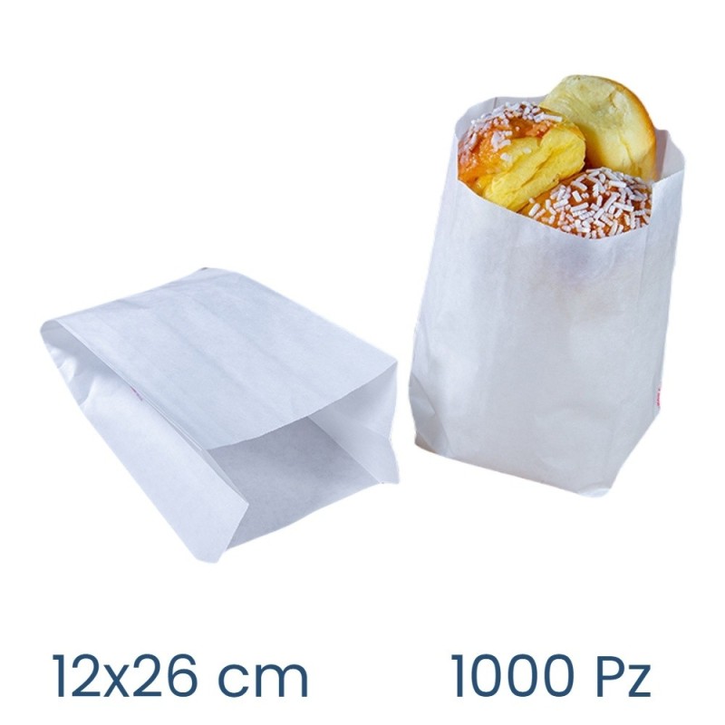Sacchetto per panini e cornetti in carta kraft bianco cm 12x26 - 1000 pz