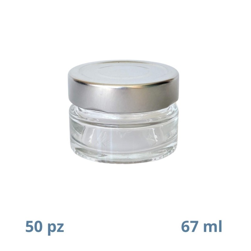 Barattolo in vetro plus da 67 ml completo di tappi argento