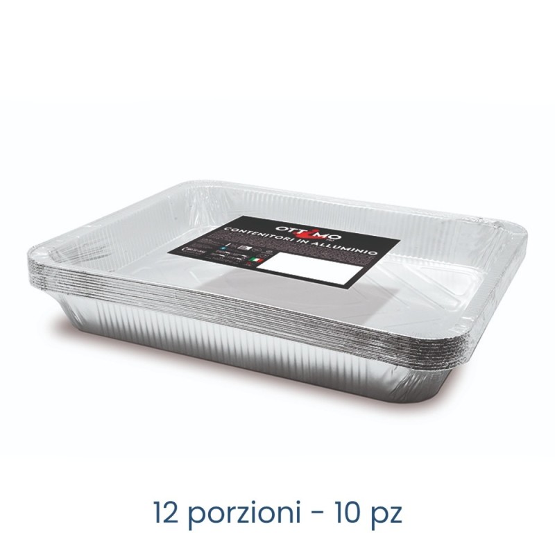 VASCHETTA IN ALLUMINIO RETTANGOLARE 12 PORZIONI - 10 Pz
