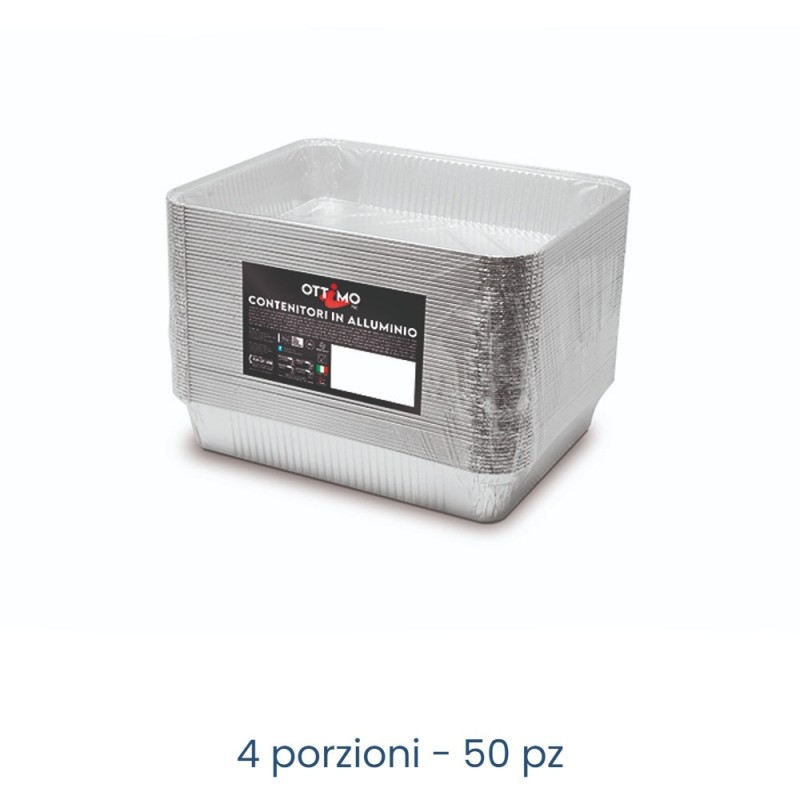 VASCHETTA IN ALLUMINIO RETTANGOLARE 4 PORZIONI - 50 Pz
