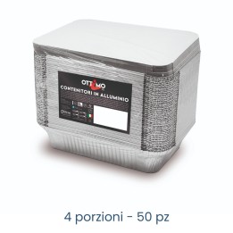VASCHETTA IN ALLUMINIO RETTANGOLARE 4 PORZIONI CON COPERCHIO - 50 Pz