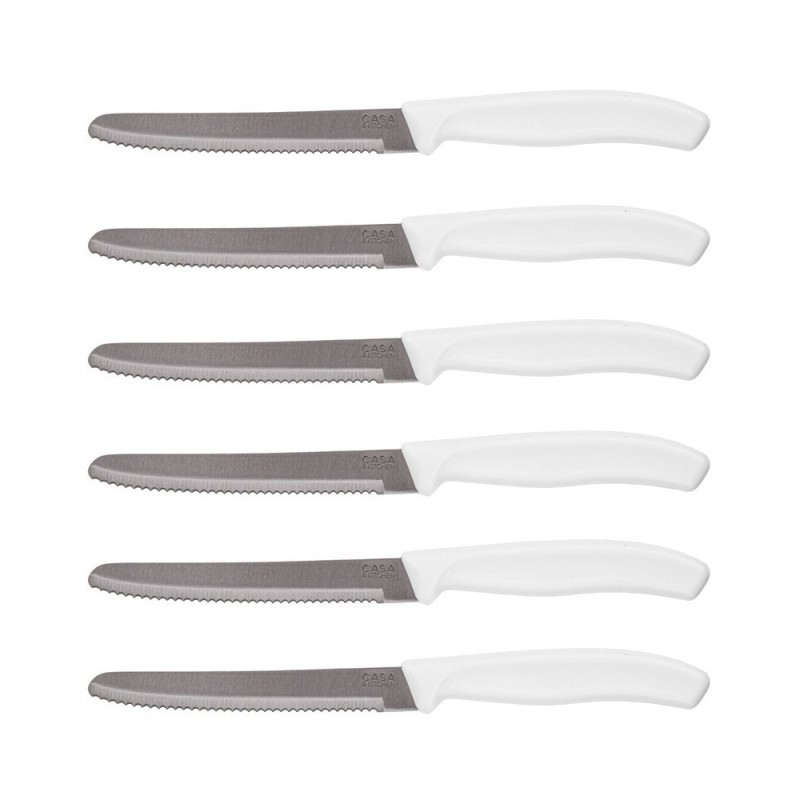 Set di 6 coltelli da carne Master-Cut con manico bianco e lame seghettate ad alta precisione