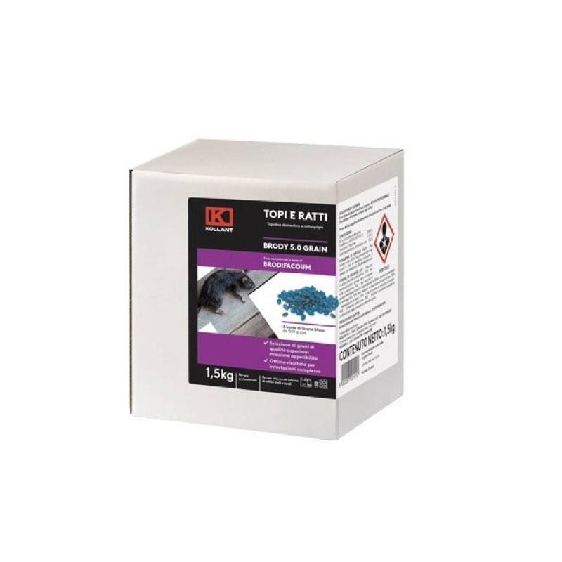 Esca topicida Brody 5.0 Grain 1,5 kg Kollant per topi e ratti