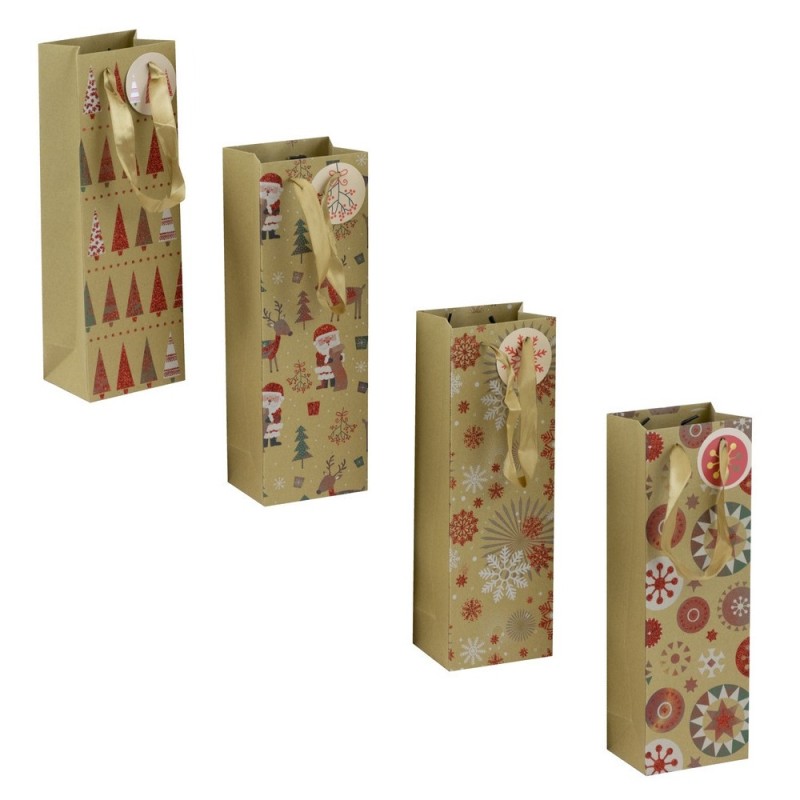 BUSTA CARTA PER BOTTIGLIE CM 12x9x36 AVANA CHRISTMAS