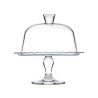 Alzata in vetro trasparente per dolci con coperchio a campana, diametro 26 cm, vista frontale su sfondo neutro.