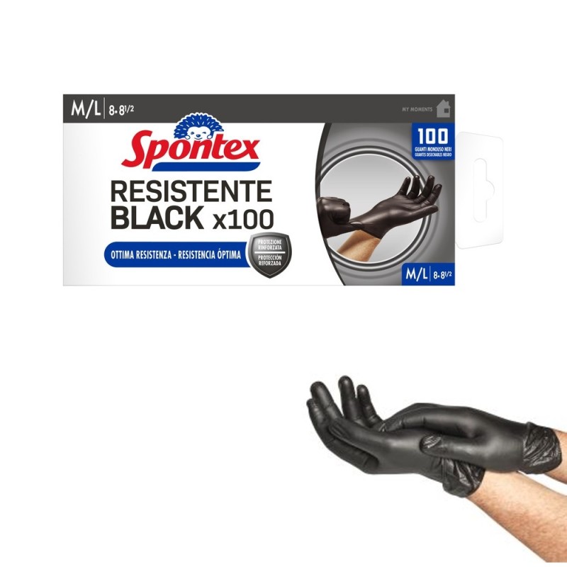 GUANTI MONOUSO VITRILE RESISTENTI NERI 100 Pz M/L