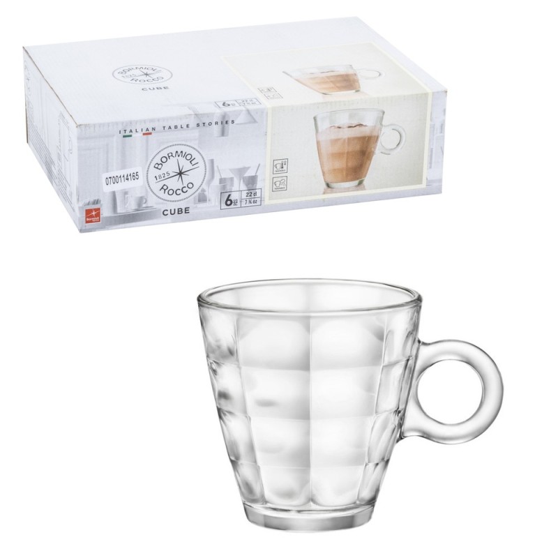 6 pz Tazze da cappuccino in vetro Cube 22 cl Bormioli Rocco - RagStore