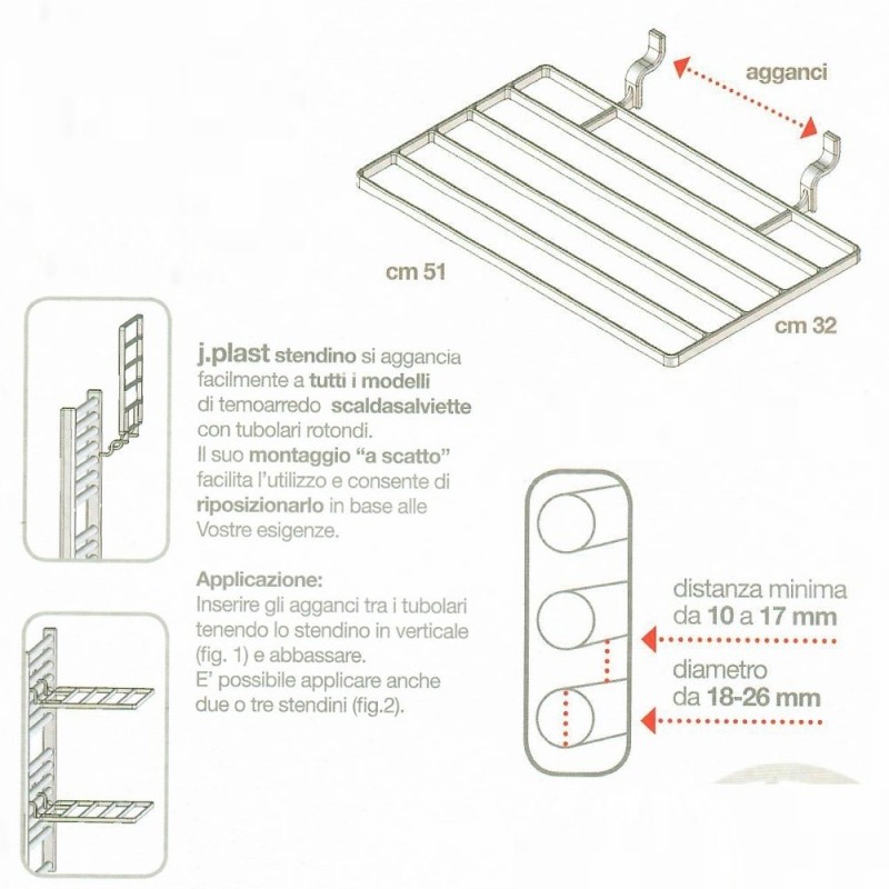Stendibiancheria resina per termo arredo Dry Warm 3 mt - RagStore