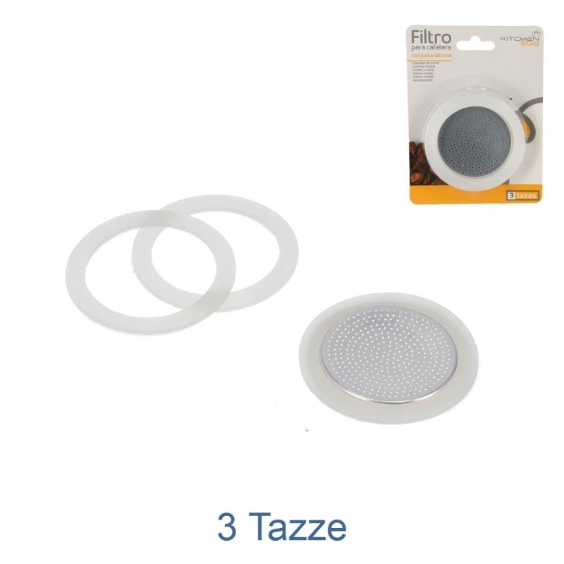 GUARNIZIONE CAFFETTIERA MOKA SILICONE 3Tz 3 Pz+FILTRO
