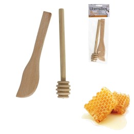SET 2 UTENSILI COLAZIONE SPATOLA E SPARGIMIELE LEGNO 15 CM