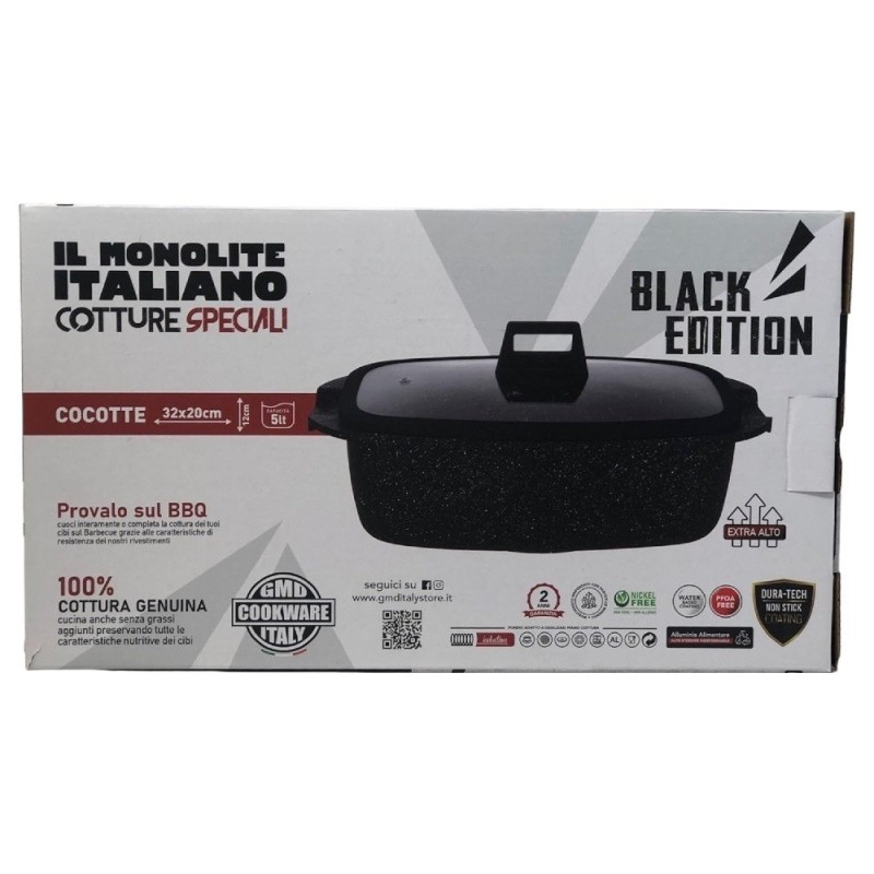 TEGLIA ROSTIERA ANTIADERENTE COCOTTE CM 32x20 BLACK INDUZIONE
