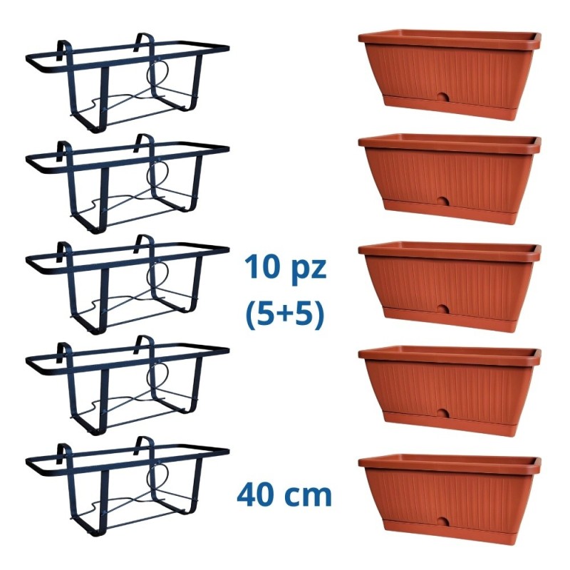 set vasi con fioriera metallo da 40 cm