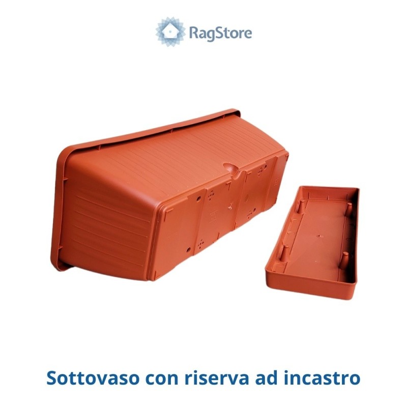 Vaso rettangolare completo di sottovaso ad incastro con riserva acqua