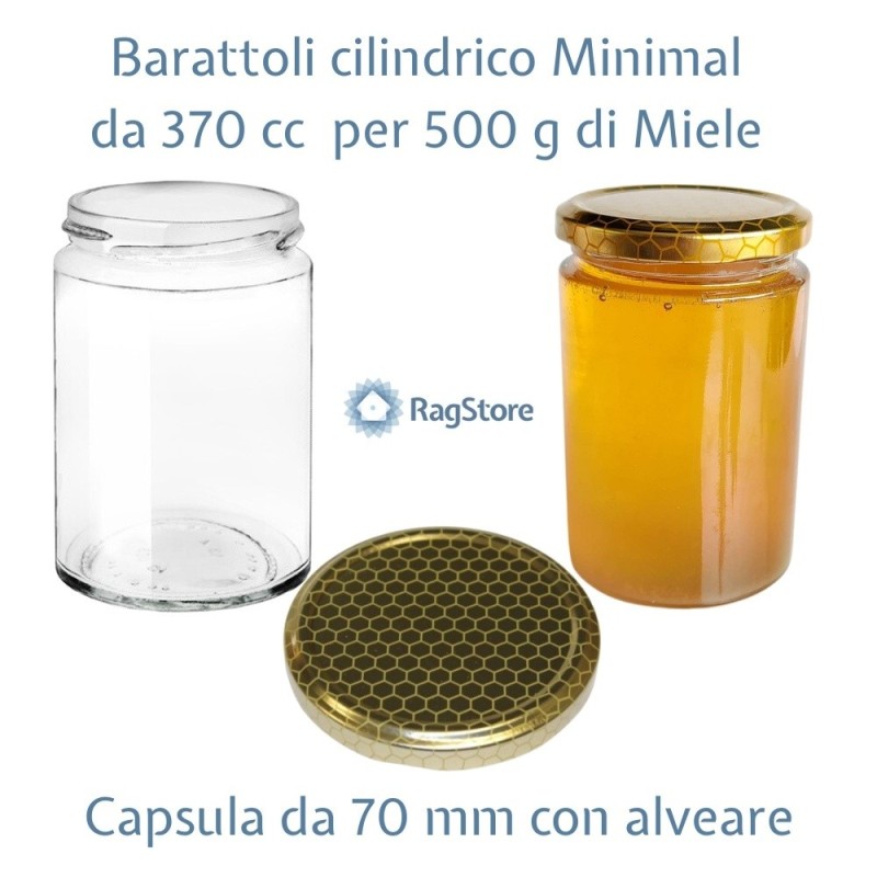 Barattolo vasetto vetro minimal da 370 ml per miele completo di tappo