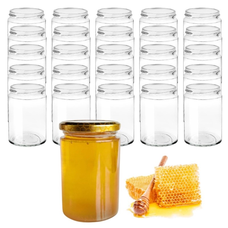set 24 barattoli vetro cilindrico Minimal da 500 g completo di capsule miele