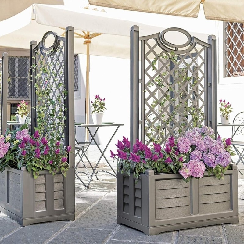 Fioriera con spalliera Separè in Resina Antracite cm 80x42x150 - Bama