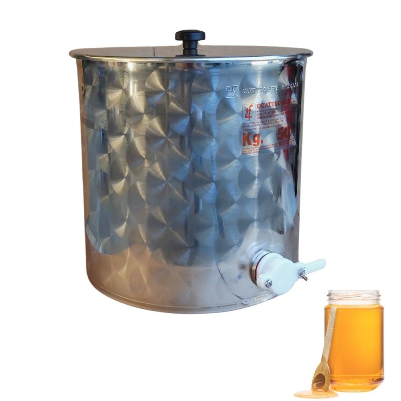 Maturatore miele in acciaio inox da 50 kg con rubinetto frontale in plastica