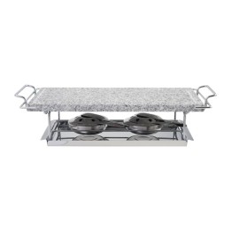 Pietra naturale grill 19x37 cm con supporto e vassoio inox elegante e doppio fornello - Eva