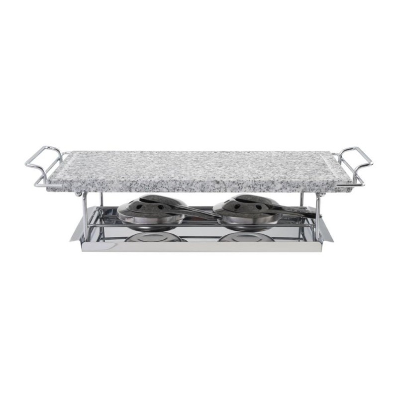 Pietra naturale grill 19x37 cm con supporto e vassoio inox elegante e doppio fornello - Eva