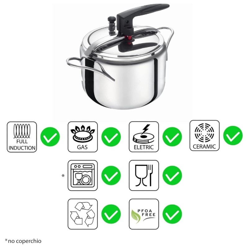 Pentola a Pressione Aeternum Lt 5 Divina | Acciaio Inox | RagStore.it