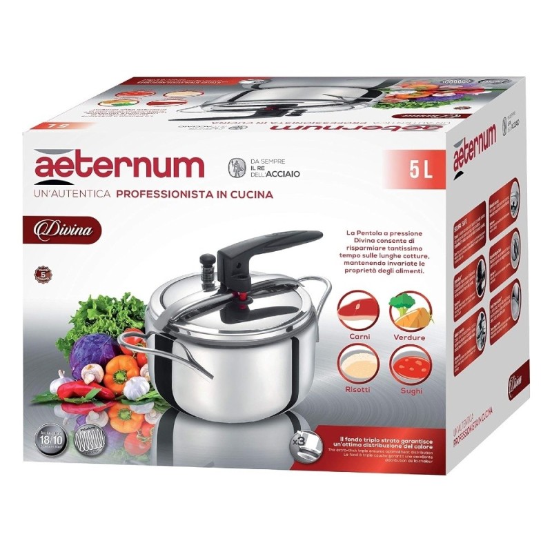 Pentola a Pressione Aeternum Lt 5 Divina | Acciaio Inox | RagStore.it