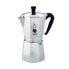 Moka Express Bialetti 18 tazze in alluminio vista frontale con logo omino con i baffi