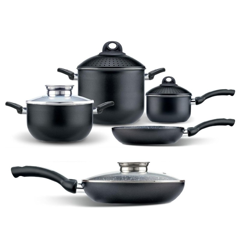 Set 9 pz Pentole e padelle alluminio antiaderente induzione Bio Stone