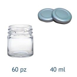 Set di 60 barattoli in vetro monodose da 40 ml con tappo argento, ideali per bomboniere e segnaposto