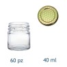Kit 60 barattoli di vetro per miele da 40 ml con tappo alveare dorato