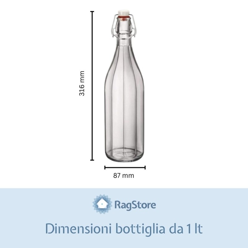 Dimensioni bottiglia in vetro costolata da 1 litro per acqua potabile