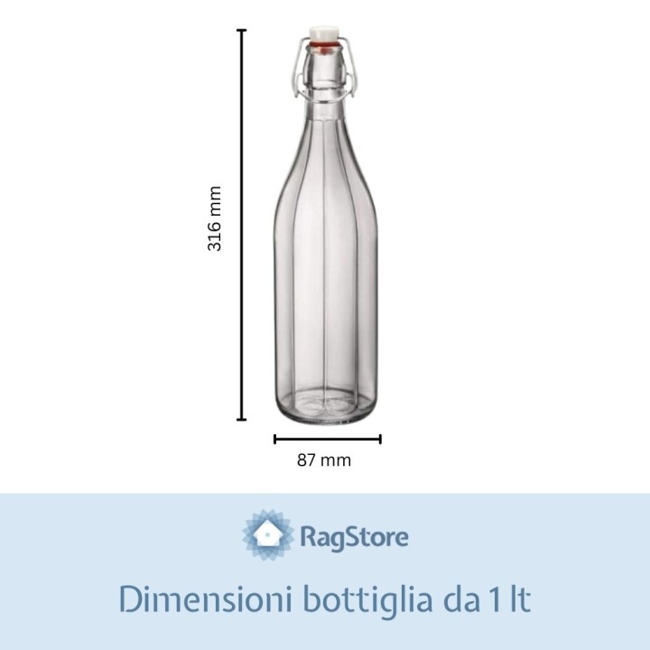 Dimensioni bottiglia in vetro costolata da 1 litro per acqua potabile