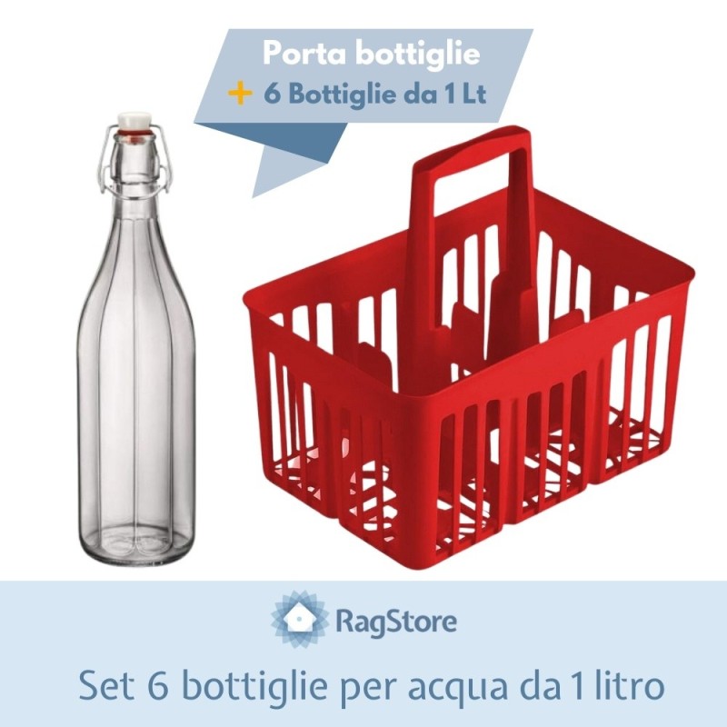 kit bottiglie e cestello per trasporto acqua