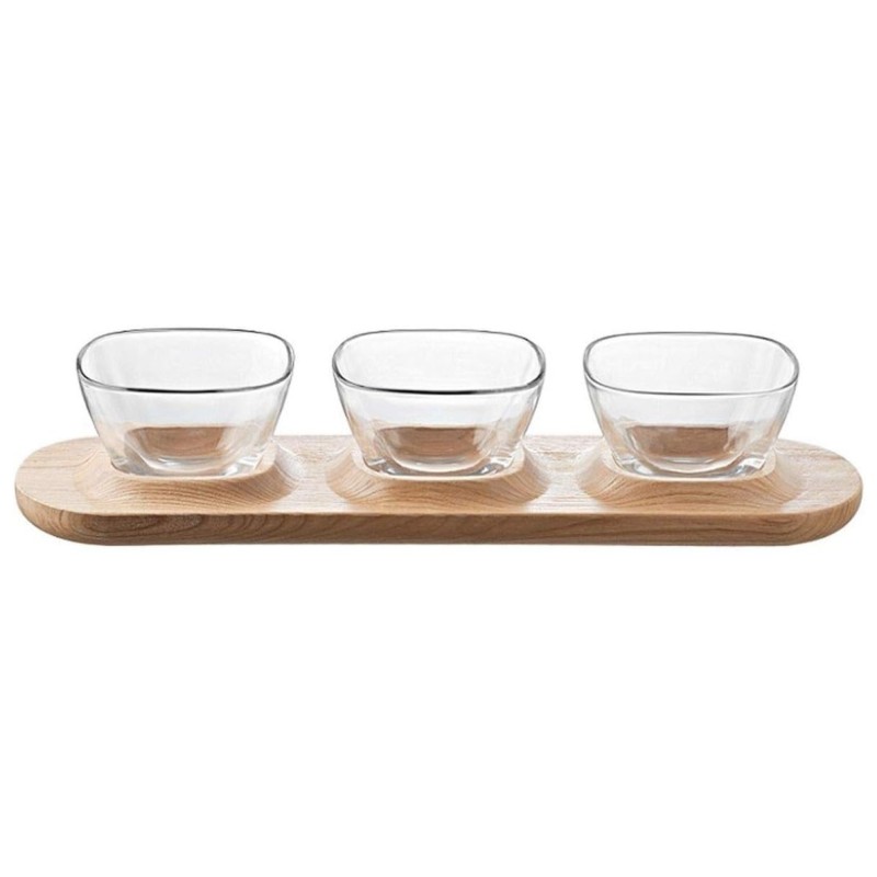 Vidivi Set antipastiera in vetro con vassoio in legno Fenice 8001691959945