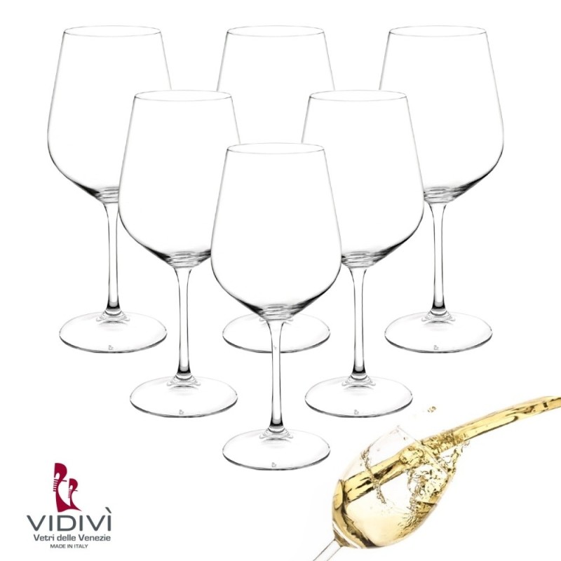 Vidivi set 6 calici in vetro per vino bianco e prosecco modello Rialto