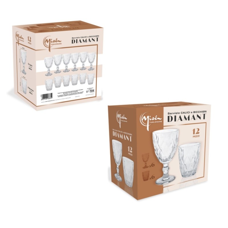 SERVIZIO BICCHIERI E CALICI VETRO DIAMANT 12 Pz
