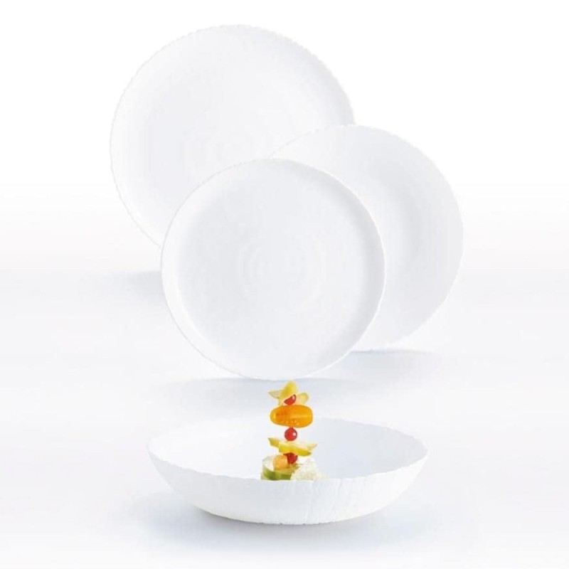 SERVIZIO PIATTI DA TAVOLA IN ARCOPAL Pz 18 AMMONITE WHITE LUMINARC