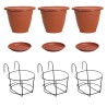 Set 3 fioriere balconiere in ferro rotonde complete di vaso da 25 cm