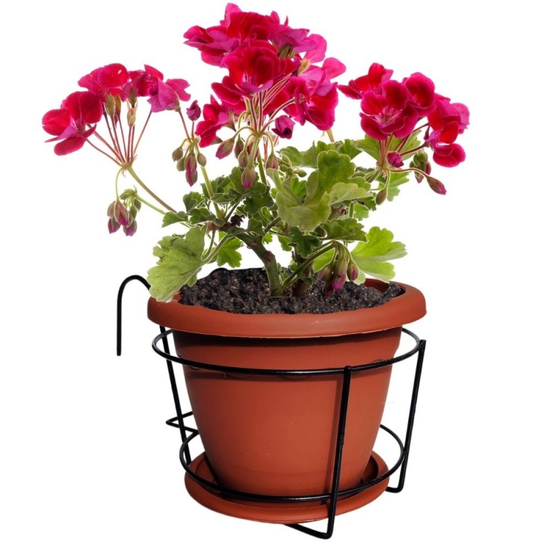 Balconiera in ferro rotonda completa di vaso per fiori