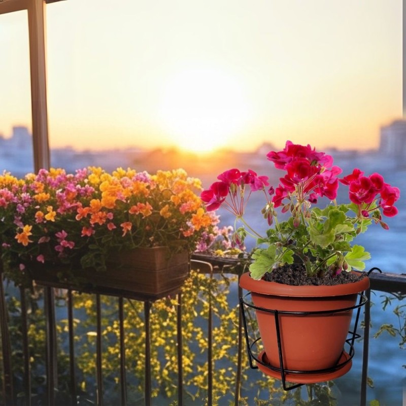 Set fioriera per balcone con baso rotondo per fiori