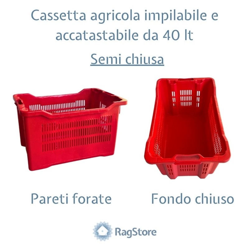 Cassetta per agricoltura con fondo chiuso e pareti aperte rossa