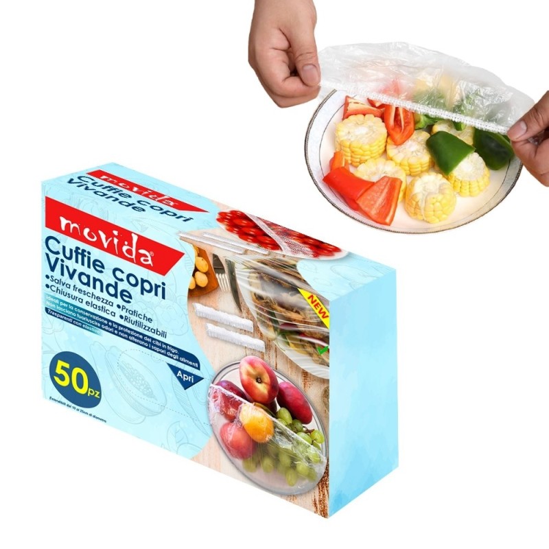 CUFFIE COPRI VIVANDE SALVA FRESCHEZZA PER ALIMENTI 50 Pz