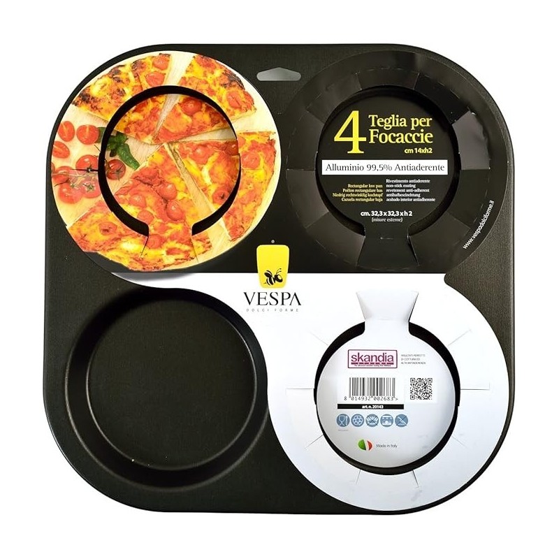 TEGLIA ANTIADERENTE PER 4 FOCACCE CM 14x2 H