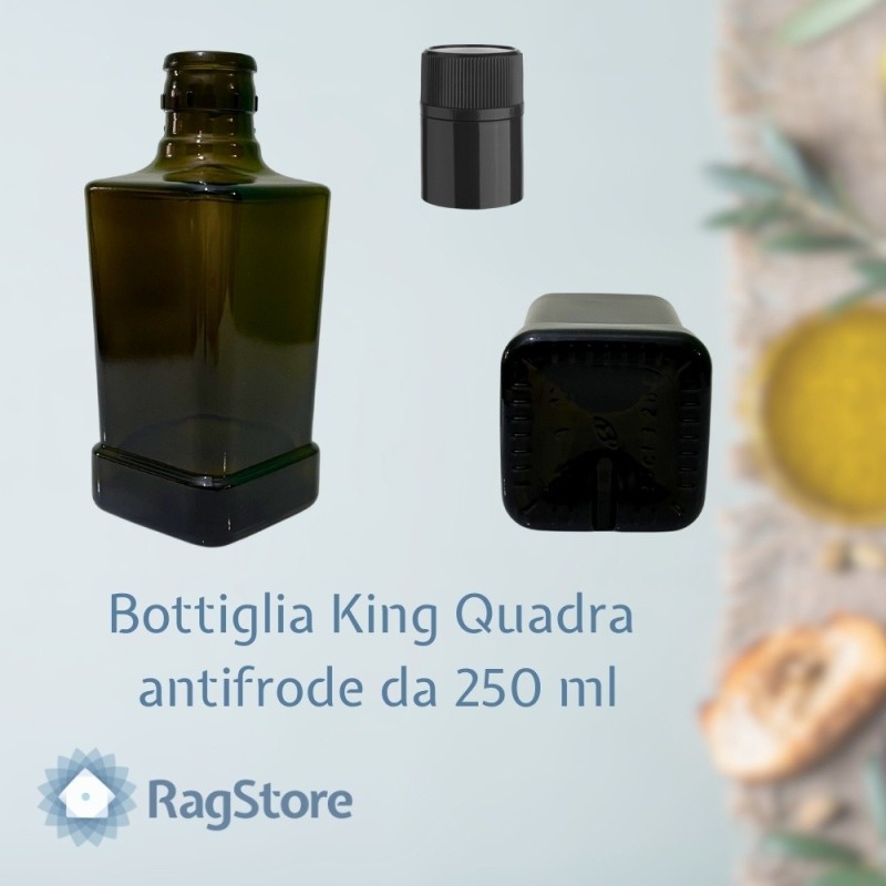 Bottiglia King Quadra 250 ml in vetro verde scuro con tappo anti frode Guala